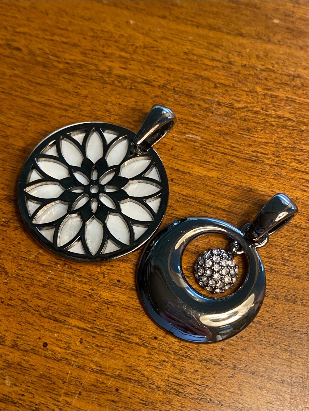 Lia Sophia Black and White mop Floral & Pave Circle Pendant Duo